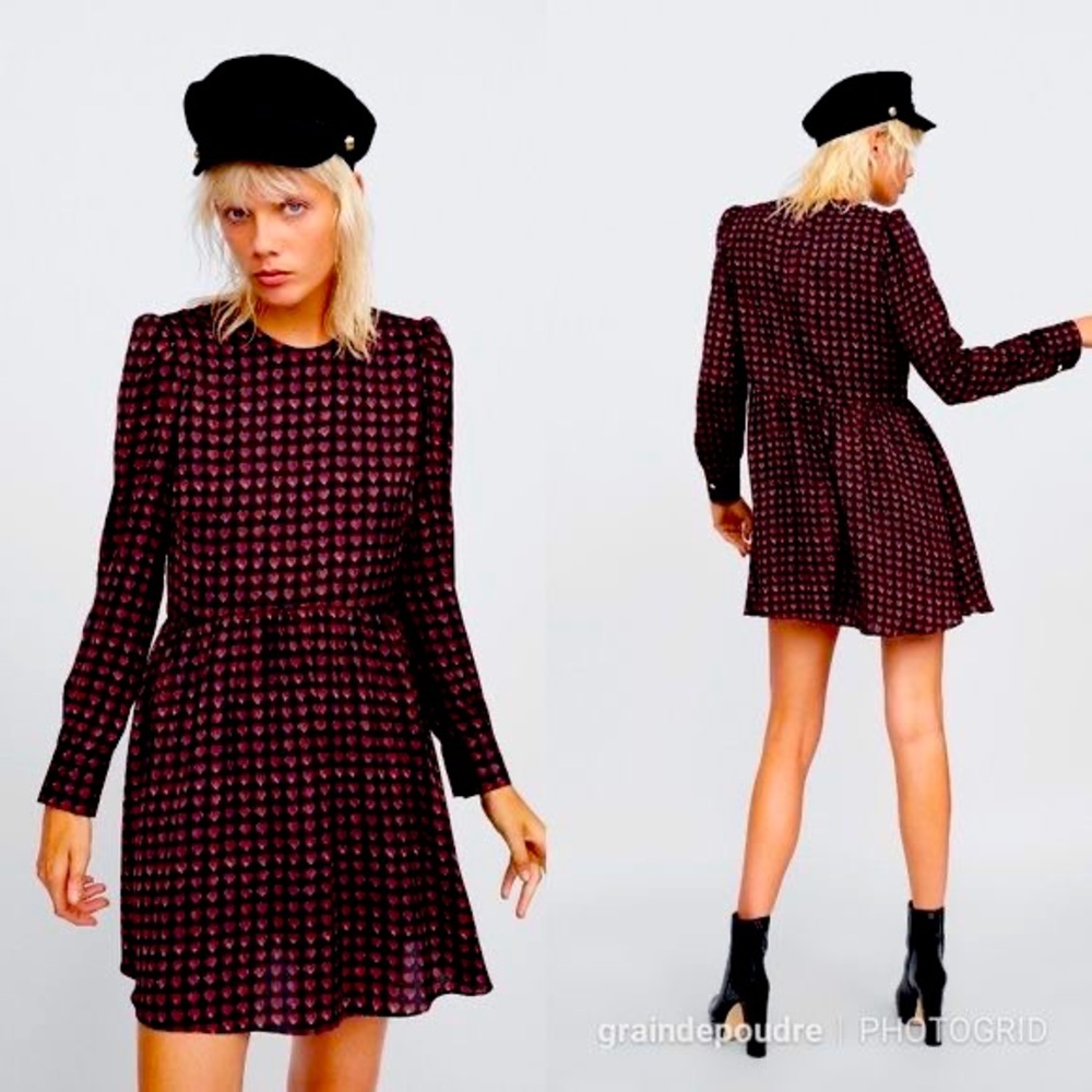 Zara Heart Print Satin Dress!